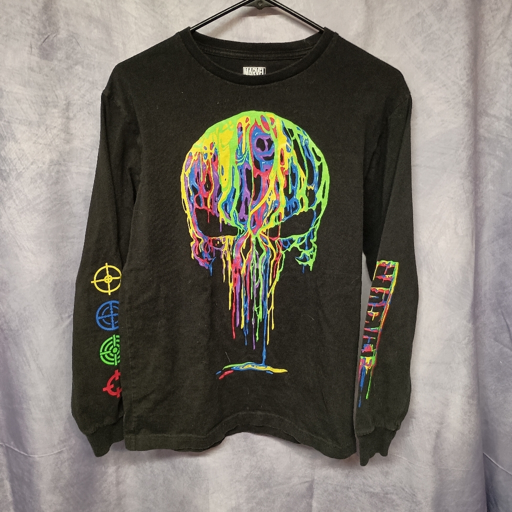 Marvel The Punisher Rainbow Drip Graphic Long Sleeve Tee